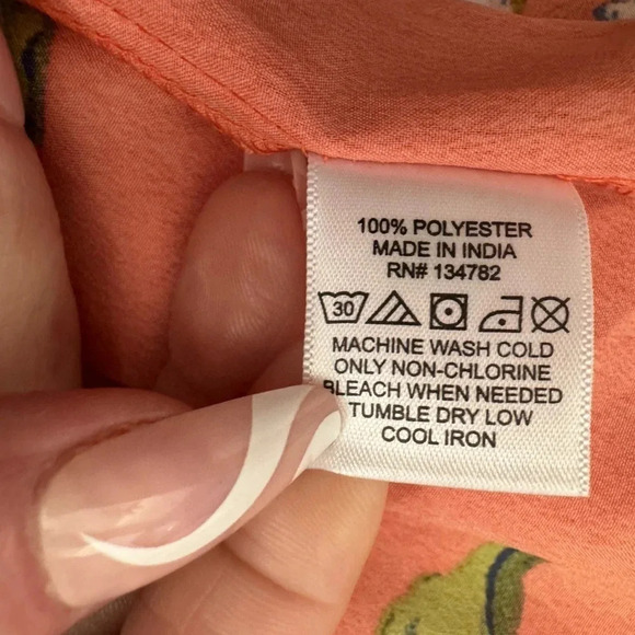 HINT OF BLUSH CORAL FLORAL PRINT OFF THE SHOULDER FAUX WRAP RUFFLE MAXI DRESS L - Picture 16 of 16